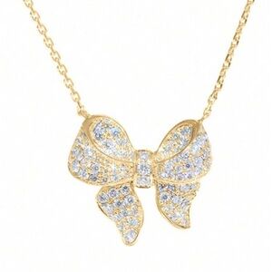 Small fashion rhinestone gold bow necklace